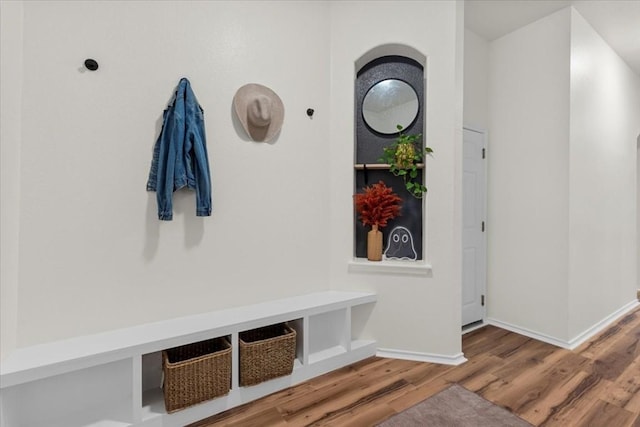 mudroom with hardwood / wood-style flooring