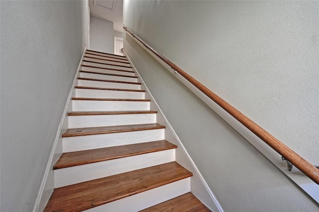 stairs with wood-type flooring