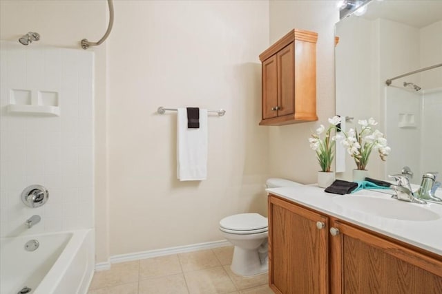 full bathroom with tile patterned flooring, vanity, toilet, and shower / washtub combination