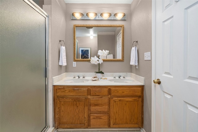 bathroom featuring vanity and walk in shower