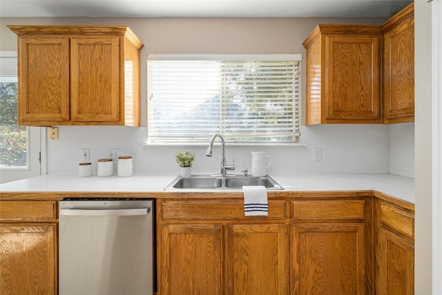 kitchen featuring a wealth of natural light, dishwasher, and sink