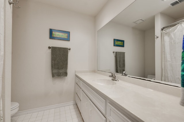 bathroom featuring tile patterned flooring, vanity, and toilet