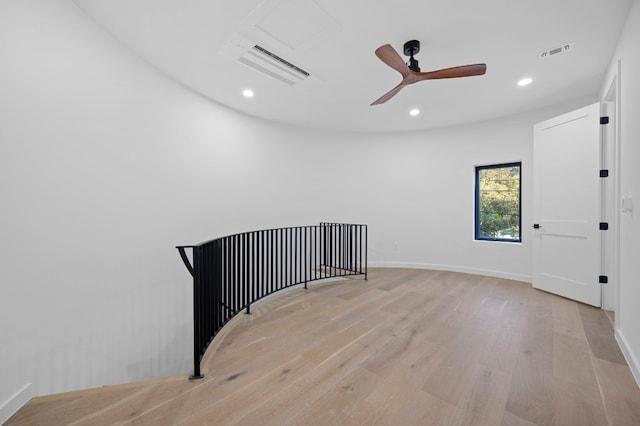 interior space featuring ceiling fan and light hardwood / wood-style floors