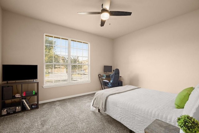 bedroom featuring carpet floors and ceiling fan