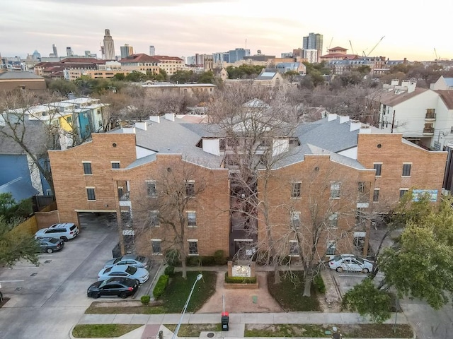 view of aerial view at dusk