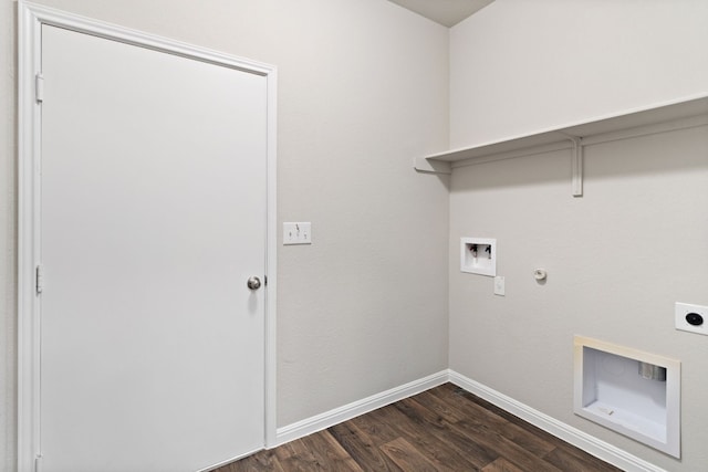 clothes washing area featuring gas dryer hookup, dark hardwood / wood-style flooring, washer hookup, and hookup for an electric dryer