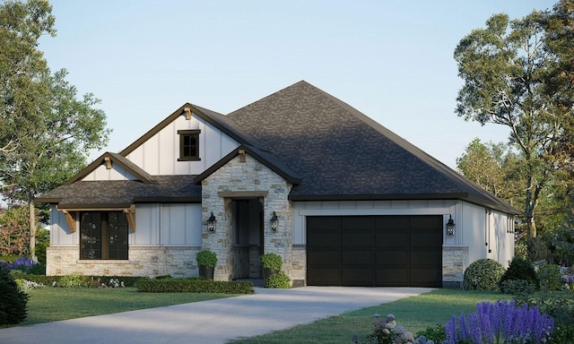 view of front of property with a front lawn and a garage