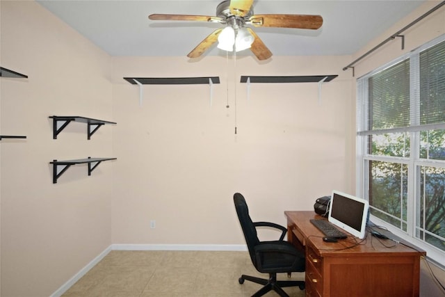 home office with ceiling fan