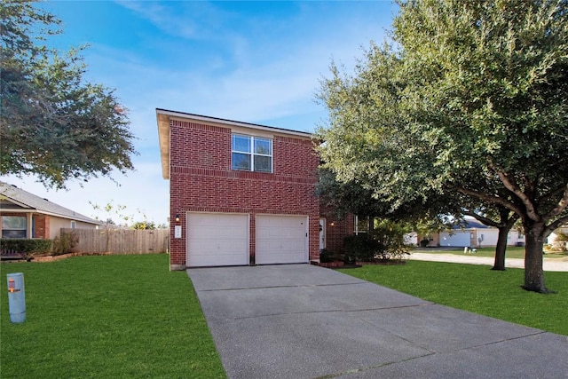 view of front of home with a garage and a front lawn