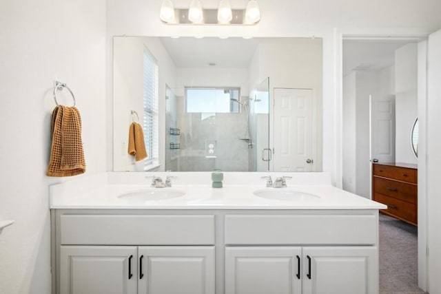 bathroom with vanity and walk in shower