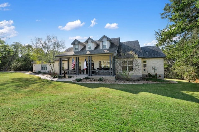 rear view of house with a porch and a lawn