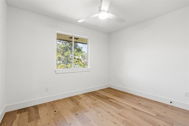 empty room featuring ceiling fan and light hardwood / wood-style flooring