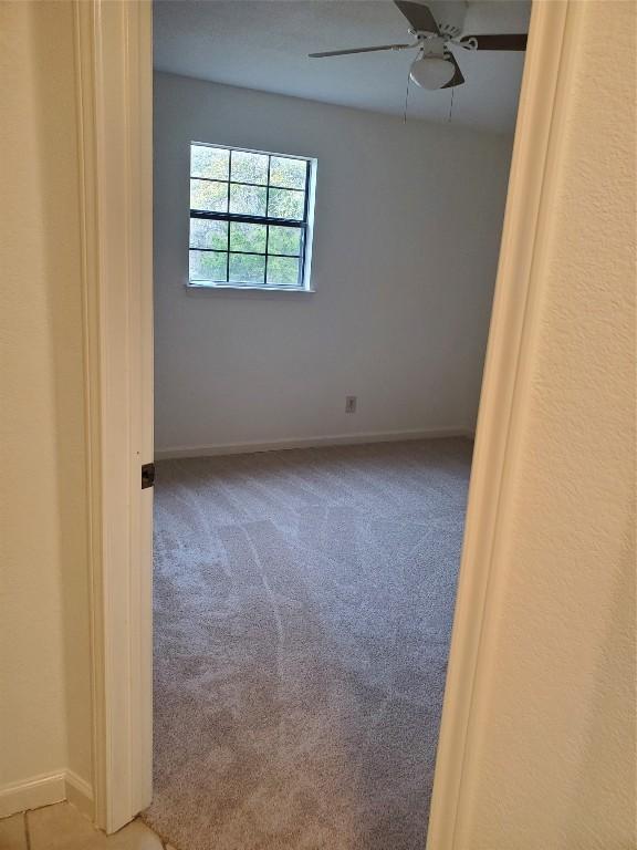 spare room with carpet and ceiling fan