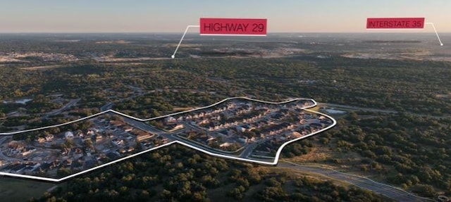 aerial view at dusk of property boundaries highlighted