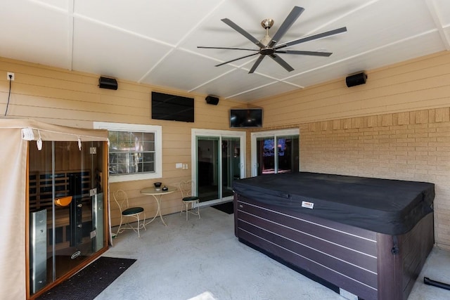 view of patio featuring a hot tub