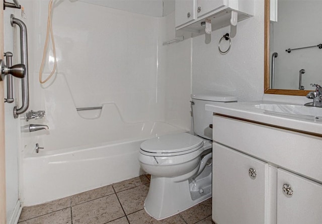 full bathroom featuring bathing tub / shower combination, tile patterned floors, vanity, and toilet