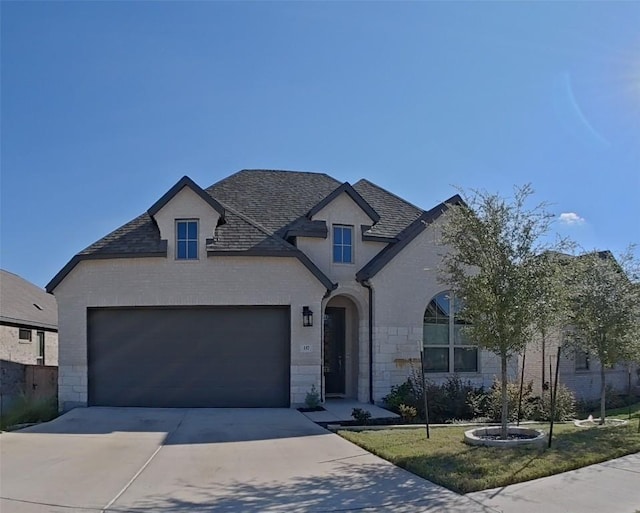 french country inspired facade featuring a front lawn