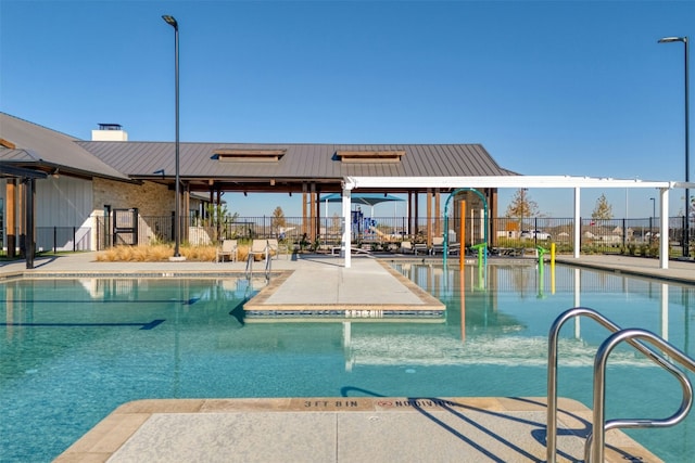 view of swimming pool with a patio area