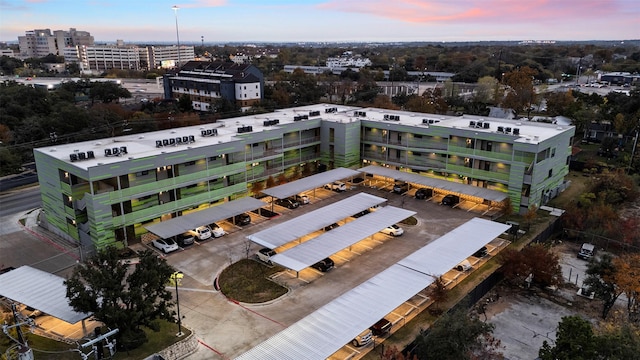 view of aerial view at dusk