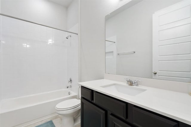 full bathroom with shower / tub combination, vanity, and toilet