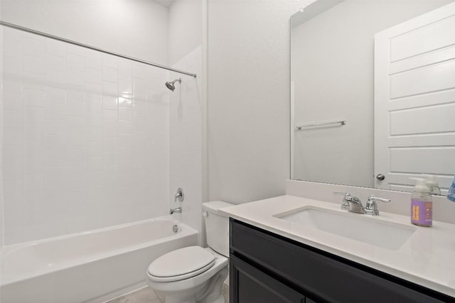 full bathroom with toilet, vanity, and tub / shower combination