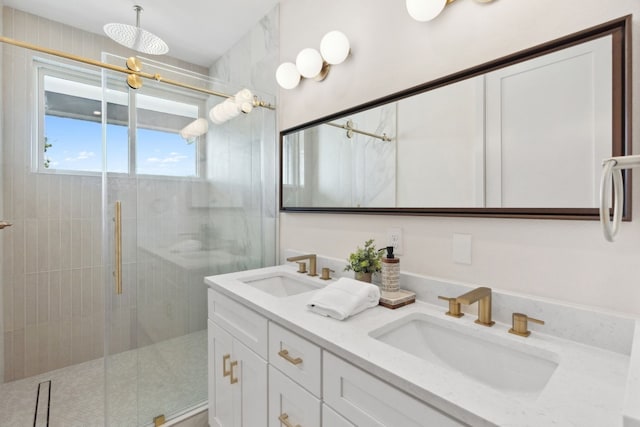 bathroom featuring vanity and walk in shower