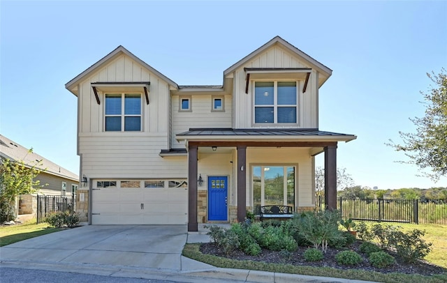 craftsman house with a porch and a garage