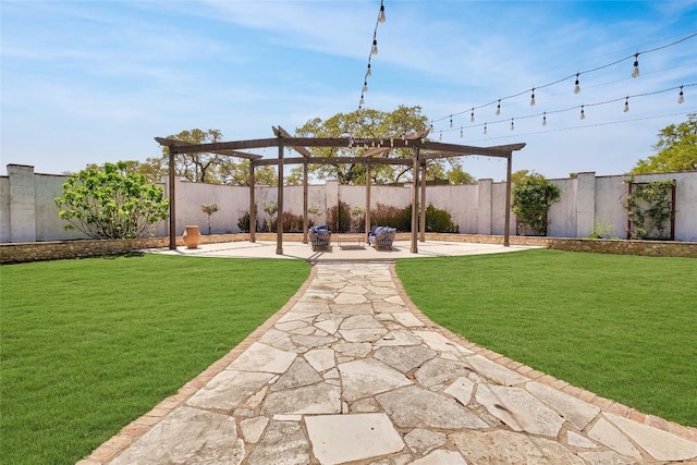 view of yard featuring a pergola and a patio