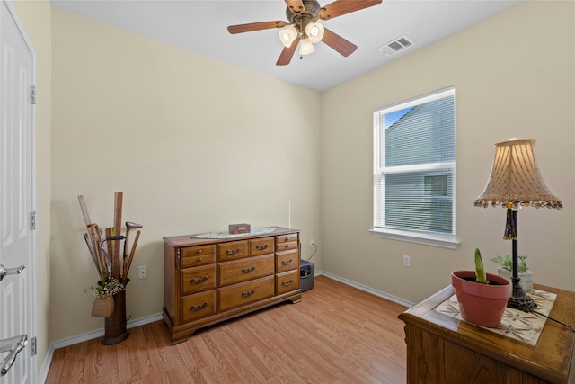 interior space featuring ceiling fan and light hardwood / wood-style floors