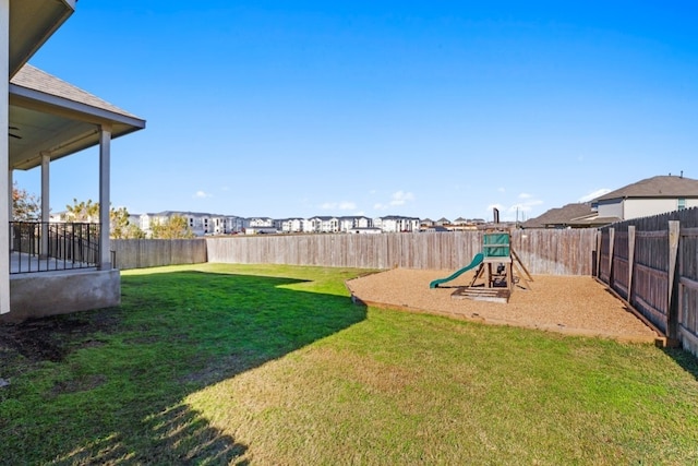 view of yard featuring a playground