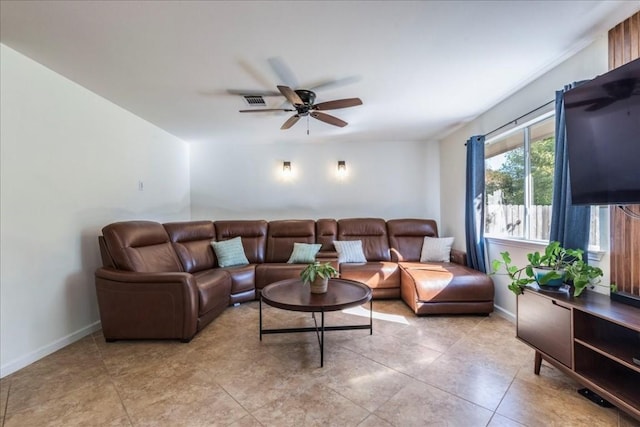 living room with ceiling fan