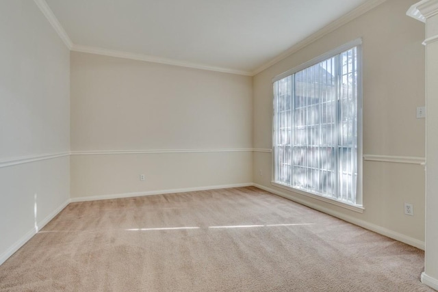 unfurnished room with light carpet and ornamental molding