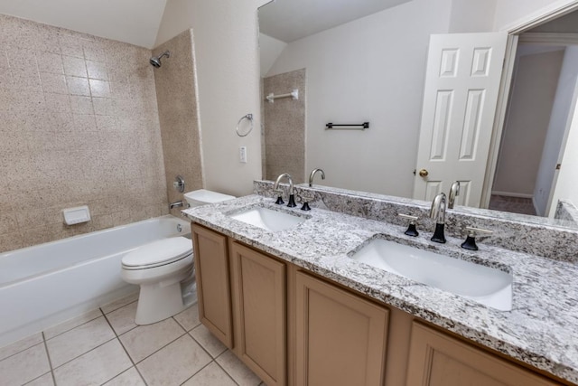 712 Runners Rdg, Pflugerville, TX 78660 - full bath with  shower combination, double vanity, lofted ceiling, and tile patterned flooring