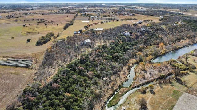 bird's eye view with a rural view and a water view