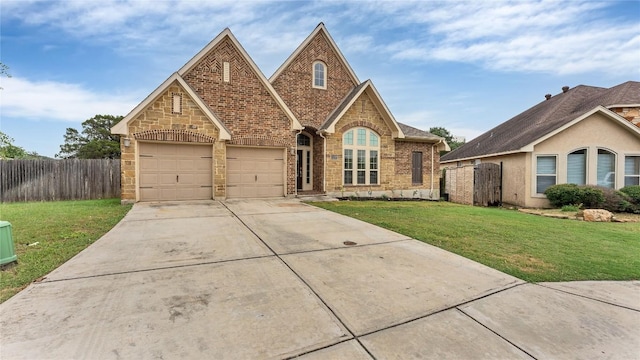 view of front facade with a garage and a front lawn