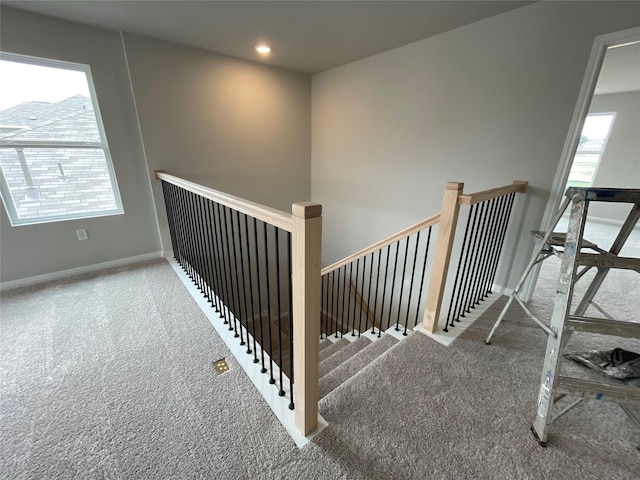 staircase with carpet flooring