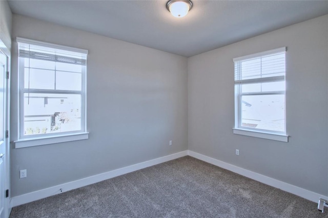 spare room featuring a healthy amount of sunlight and carpet flooring