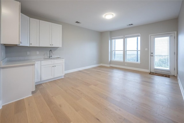 interior space featuring sink and light hardwood / wood-style floors