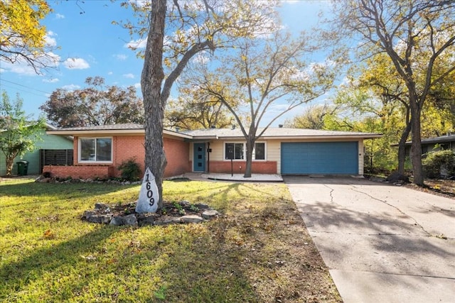 ranch-style house with a front lawn and a garage