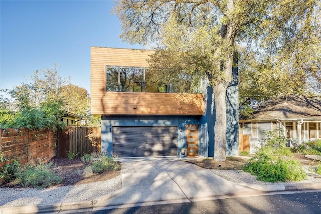 contemporary home with a garage