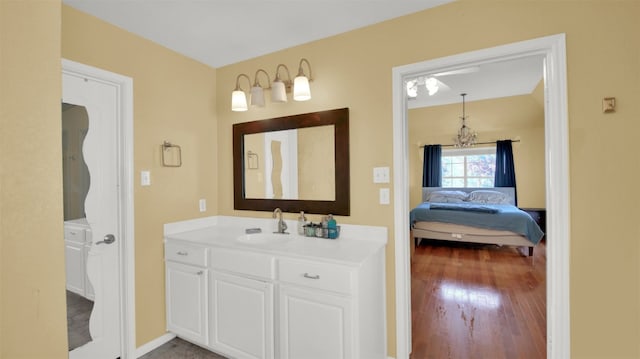 bathroom featuring wood-type flooring and vanity