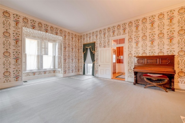 carpeted empty room with ornamental molding