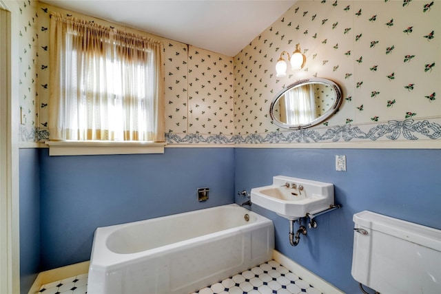 bathroom with sink, toilet, and a tub