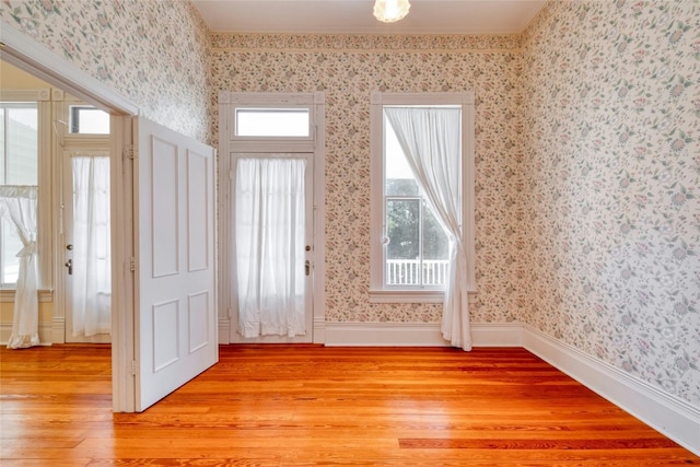 entryway featuring a healthy amount of sunlight and light hardwood / wood-style floors