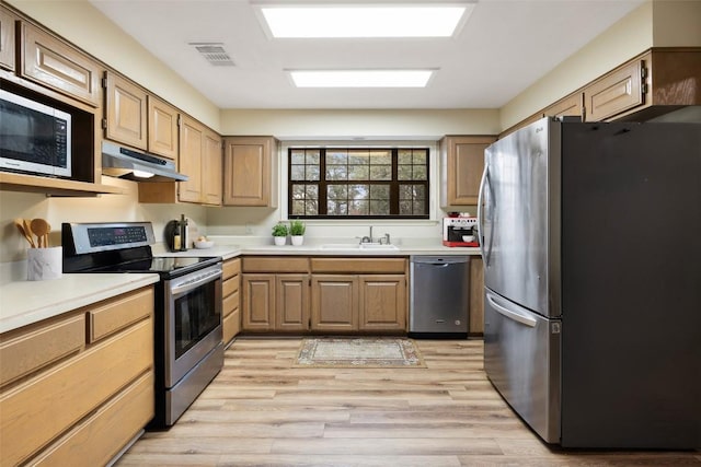 kitchen featuring sink, light wood-type flooring, and stainless steel appliances