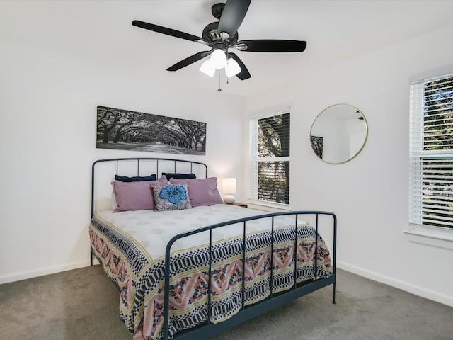 bedroom with carpet flooring and ceiling fan