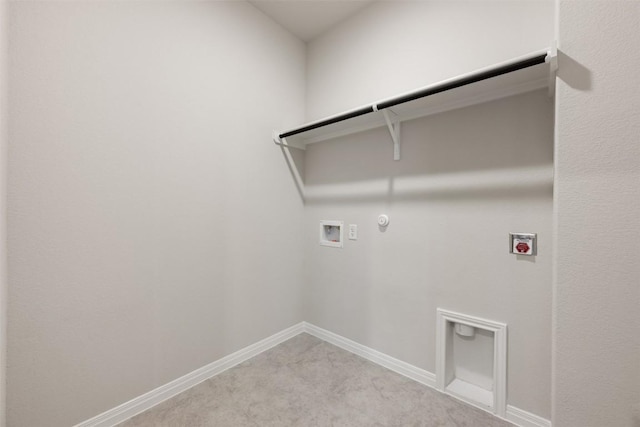 727 Palo Brea Loop, Hutto, TX 78634 - washroom with gas dryer hookup, hookup for a washing machine, electric dryer hookup, light colored carpet, and baseboards