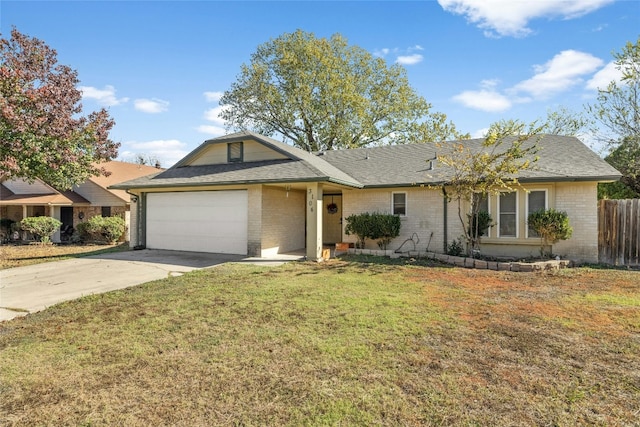 single story home with a front lawn and a garage