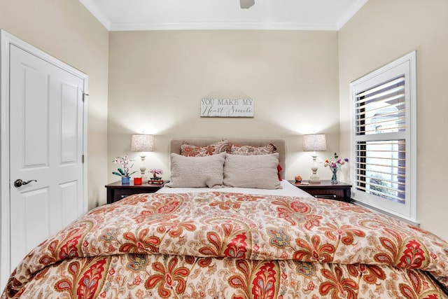 bedroom with crown molding