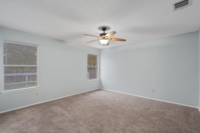 unfurnished room with carpet flooring, plenty of natural light, and a textured ceiling